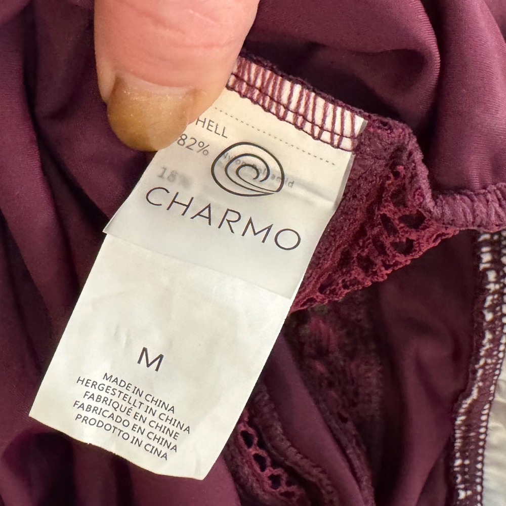 NWT Charmo Womens Burgundy Crochet Lace One Piece Swimsuit UPF 50+ Size Med - Picture 4 of 7